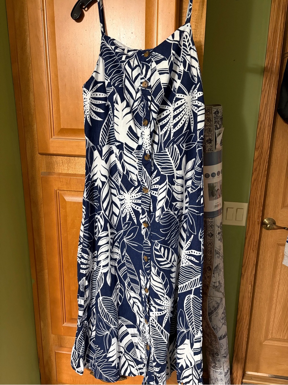Old Navy Navy & White Tropical Leaf Button-Front Coverup Dress